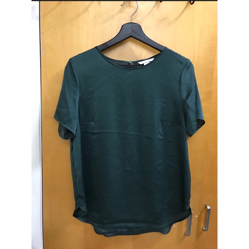 Blue green silky short sleeve blouse